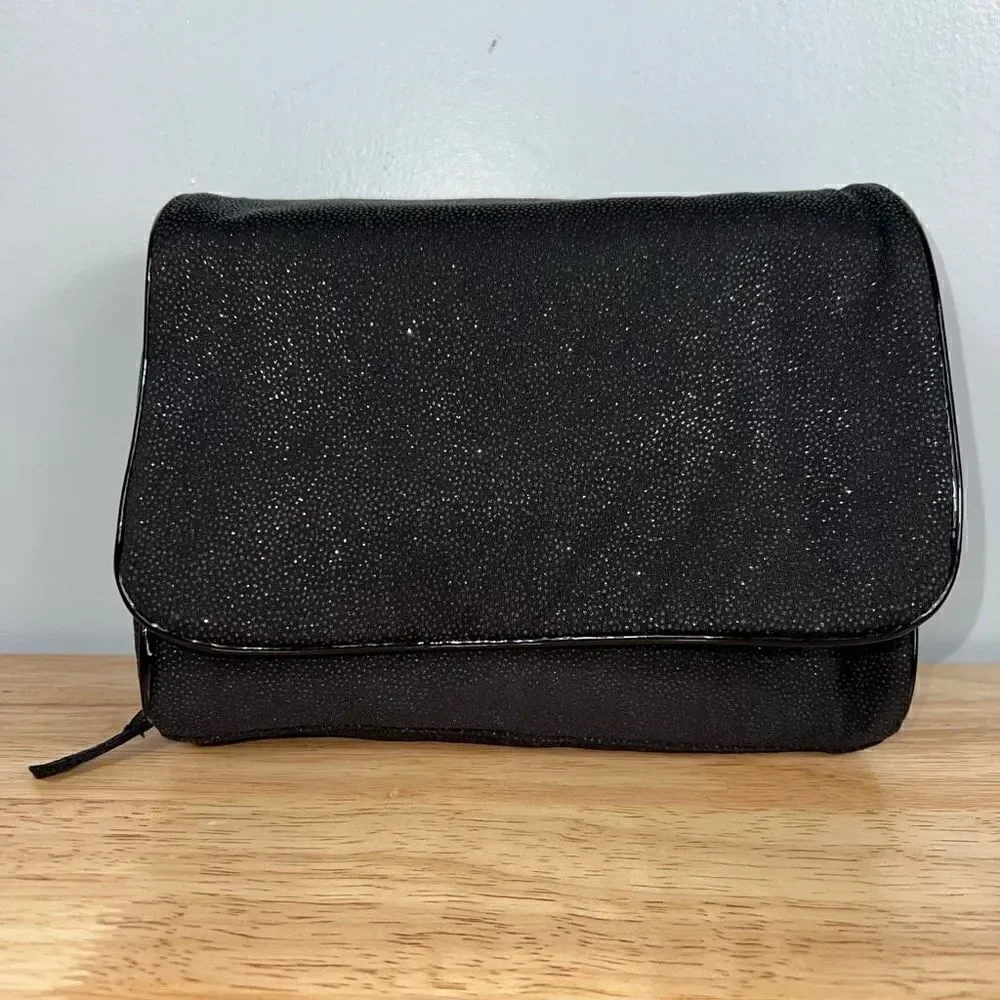 Lancôme, Black Glitter Make up Cosmetics Travel Pouch Zip Top & Flap Closure